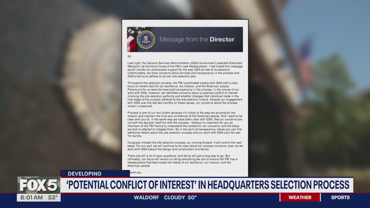 'Potential conflict of interest' in FBI headquarters site selection, director says